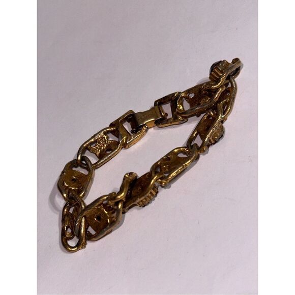 Vintage 1960's GOLDETTE Charm Link Bracelet RUBY STONES Links GOOD VINTAGE CONDI - Picture 7 of 7